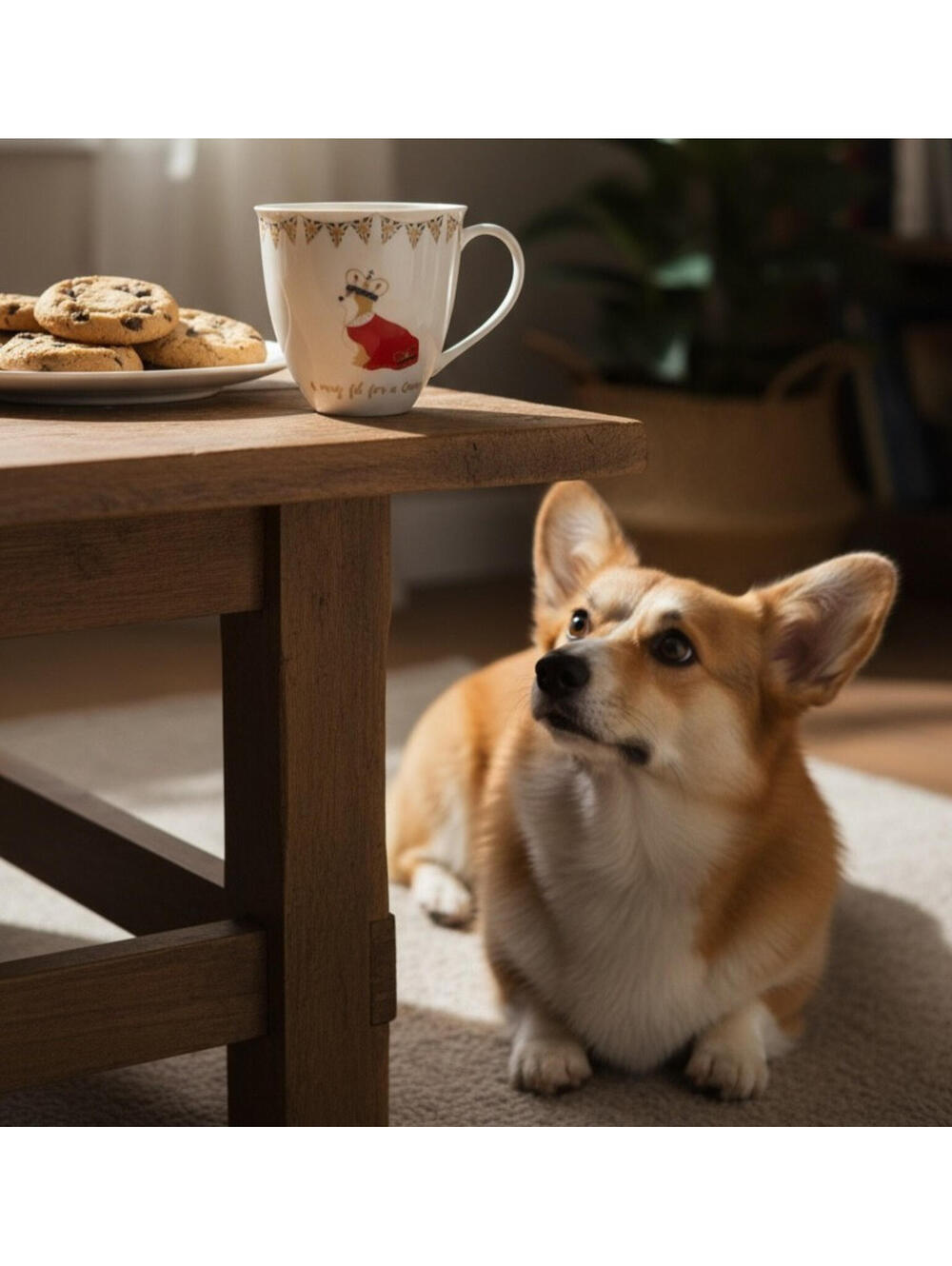 "A Mug Fit For A Queen" by Millie Green, Corgi In Crown and Royal Carriage. Tea